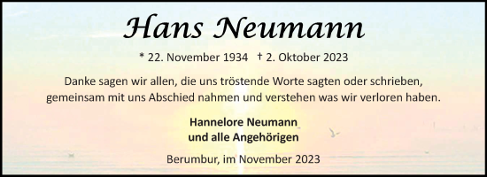 Traueranzeige von Hans Neumann von Ostfriesischer Kurier GmbH