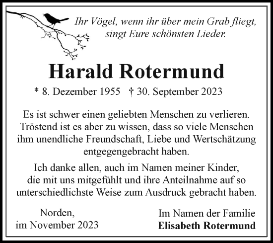 Traueranzeige von Harald Rotermund von Ostfriesischer Kurier GmbH
