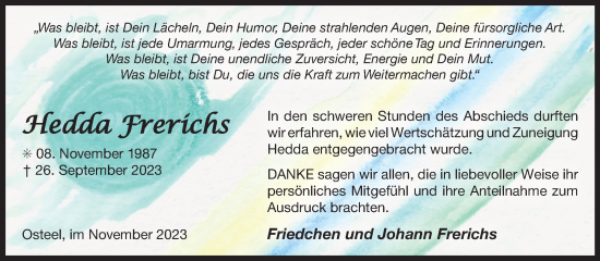 Traueranzeige von Hedda Frerichs von Ostfriesischer Kurier GmbH