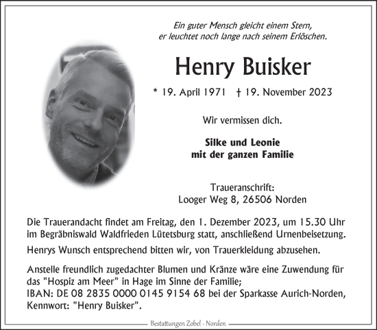Traueranzeige von Henry Buisker von Ostfriesischer Kurier GmbH