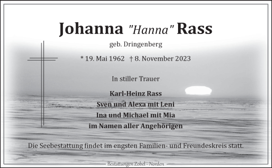 Traueranzeige von Johanna Rass von Ostfriesischer Kurier GmbH