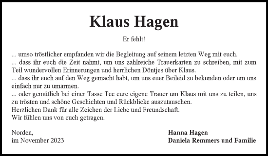 Traueranzeige von Klaus Hagen von Ostfriesischer Kurier GmbH