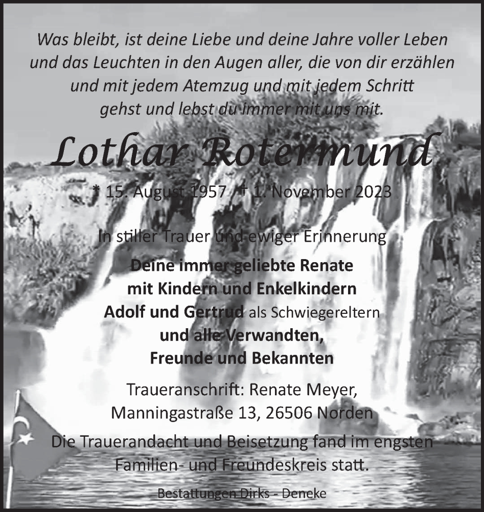  Traueranzeige für Lothar Rotermund vom 18.11.2023 aus Ostfriesischer Kurier GmbH