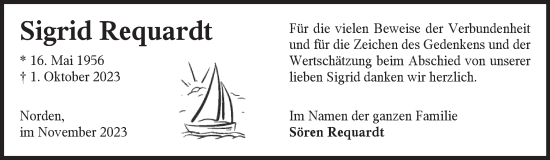 Traueranzeige von Sigrid Requardt von Ostfriesischer Kurier GmbH