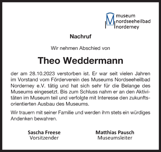 Traueranzeige von Theo Weddermann von Ostfriesischer Kurier GmbH