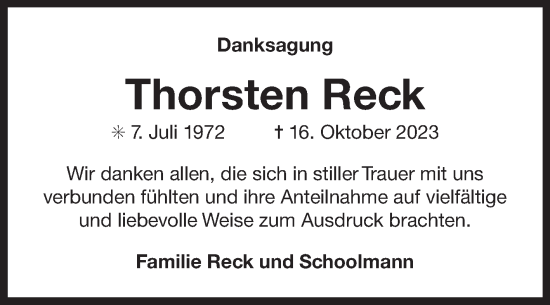 Traueranzeige von Thorsten Reck von Ostfriesischer Kurier GmbH