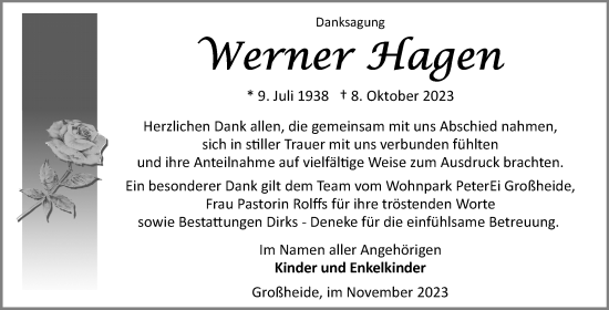 Traueranzeige von Werner Hagen von Ostfriesischer Kurier GmbH