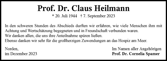 Traueranzeige von Claus Heilmann von Ostfriesischer Kurier GmbH