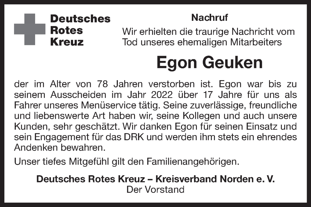  Traueranzeige für Egon Geuken vom 21.12.2023 aus Ostfriesischer Kurier GmbH