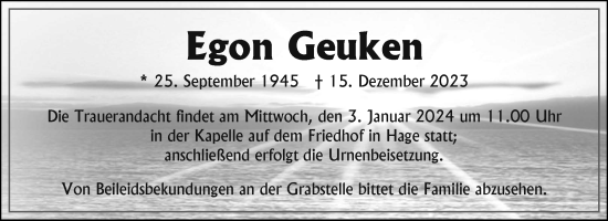 Traueranzeige von Egon Geuken von Ostfriesischer Kurier GmbH