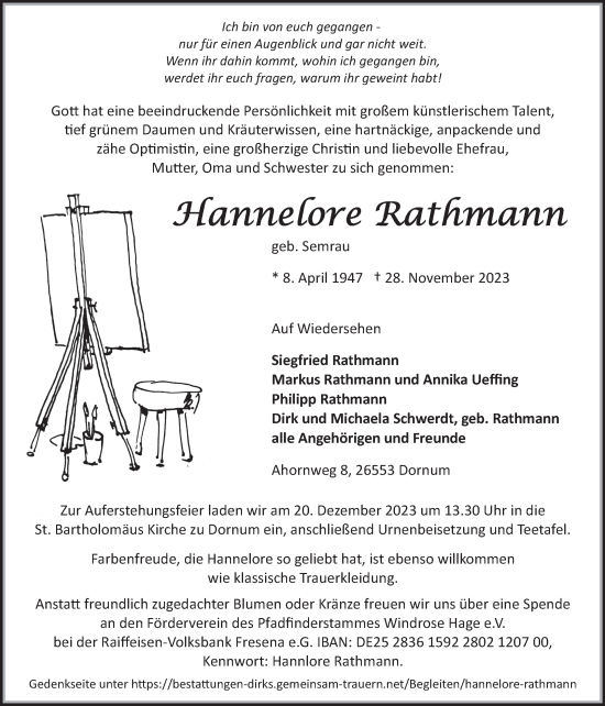 Traueranzeige von Hannelore Rathmann von Ostfriesischer Kurier GmbH