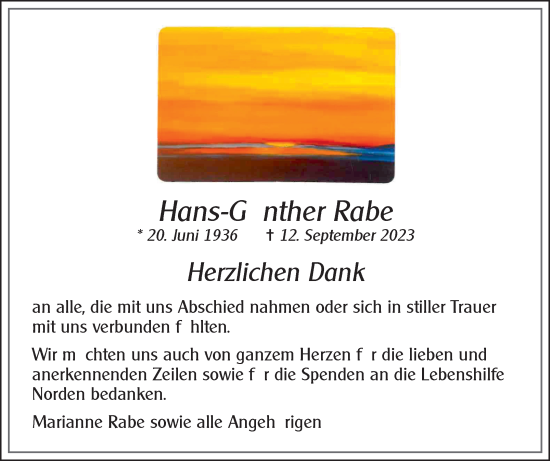 Traueranzeige von Hans-Günther Rabe von Ostfriesischer Kurier GmbH