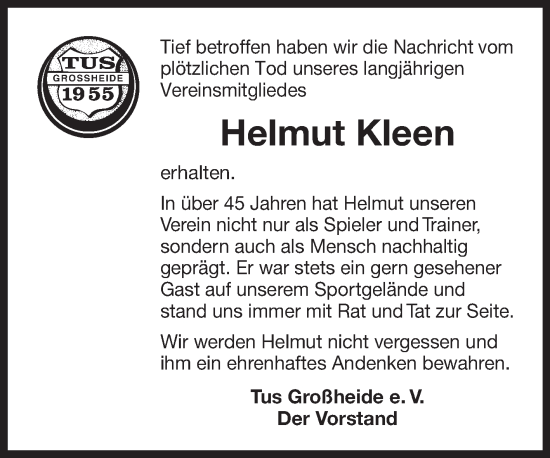 Traueranzeige von Helmut Kleen von Ostfriesischer Kurier GmbH