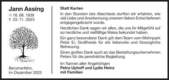 Traueranzeige von Jann Assing von Ostfriesischer Kurier GmbH