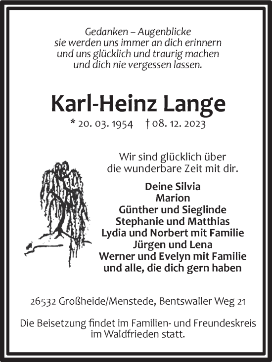 Traueranzeige von Karl-Heinz Lange von Ostfriesischer Kurier GmbH