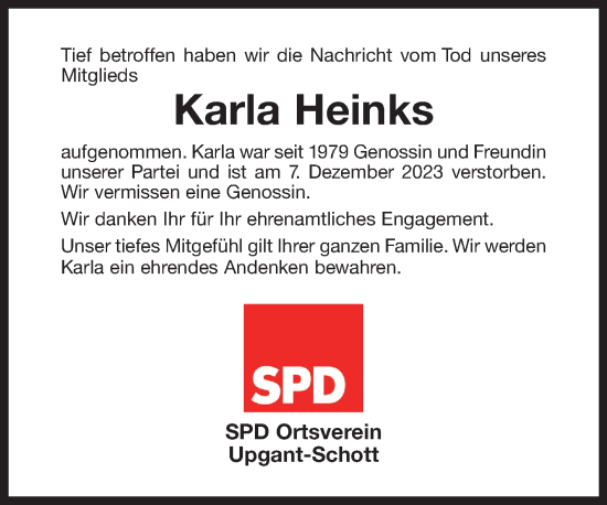 Traueranzeige von Karla Heinks von Ostfriesischer Kurier GmbH