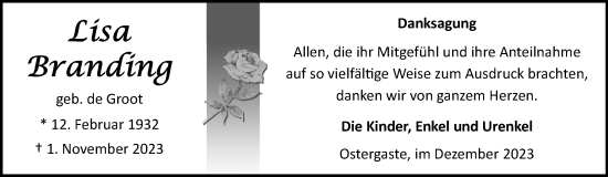Traueranzeige von Lisa Branding von Ostfriesischer Kurier GmbH