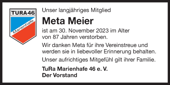 Traueranzeige von Meta Meier von Ostfriesischer Kurier GmbH