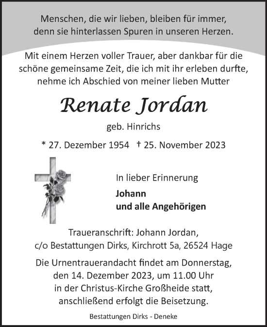 Traueranzeige von Renate Jordan von Ostfriesischer Kurier GmbH