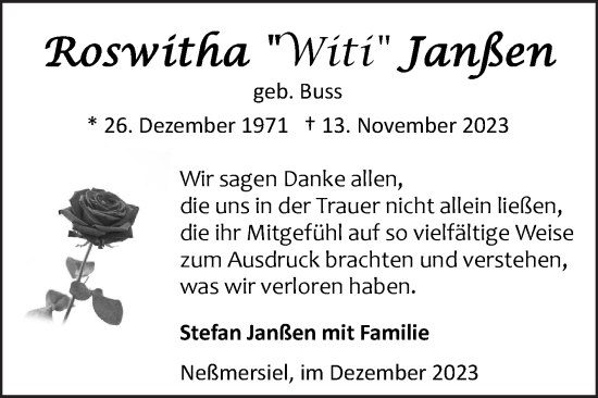 Traueranzeige von Roswitha Janßen von Ostfriesischer Kurier GmbH
