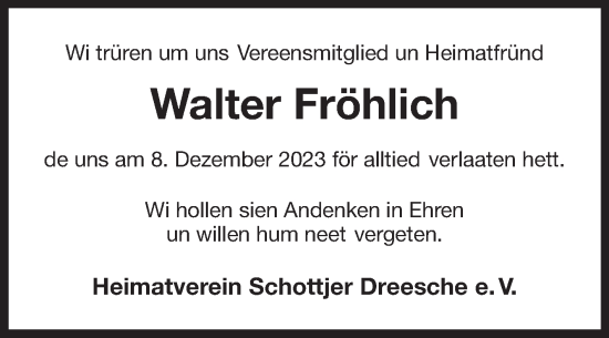 Traueranzeige von Walter Fröhlich von Ostfriesischer Kurier GmbH
