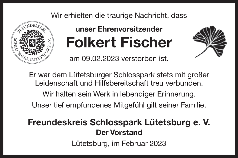  Traueranzeige für Folkert Fischer vom 15.02.2023 aus Ostfriesischer Kurier GmbH