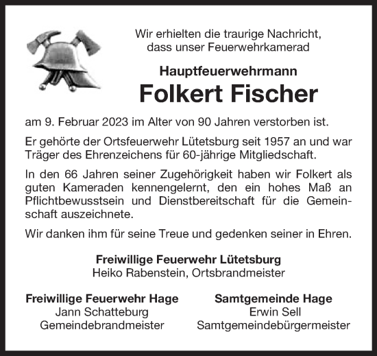 Traueranzeige von Folkert Fischer von Ostfriesischer Kurier GmbH