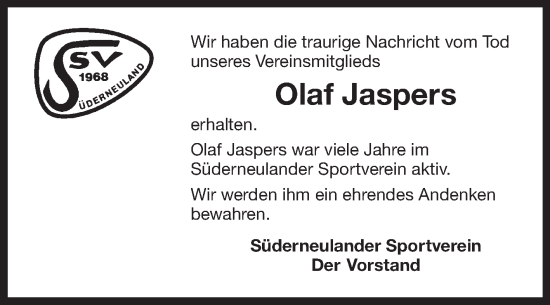 Traueranzeige von Olaf Jaspers von Ostfriesischer Kurier GmbH