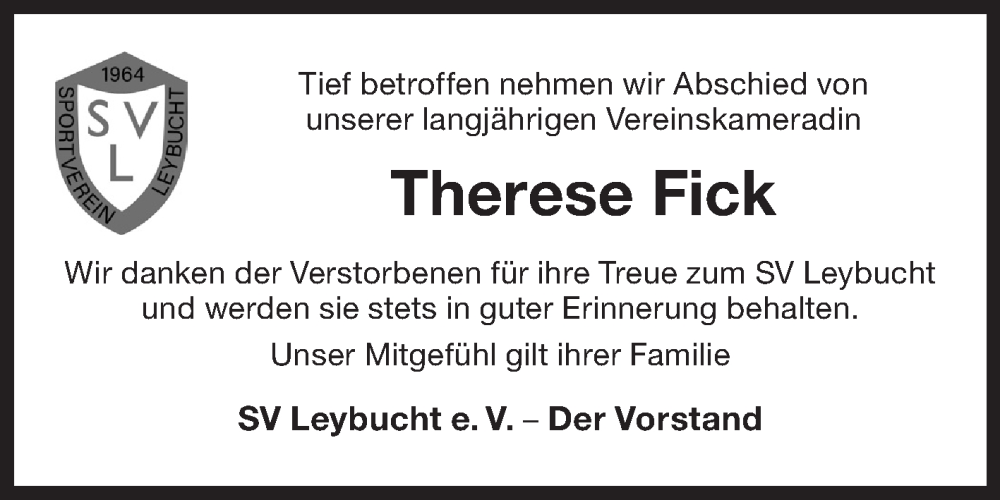  Traueranzeige für Therese Fick vom 25.02.2023 aus Ostfriesischer Kurier GmbH