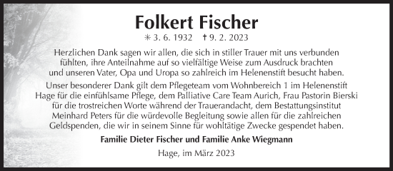 Traueranzeige von Folkert Fischer von Ostfriesischer Kurier GmbH