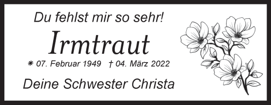 Traueranzeige von Irmtraut Zart von Ostfriesischer Kurier GmbH