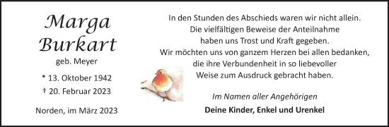 Traueranzeige von Marga Burkart von Ostfriesischer Kurier GmbH