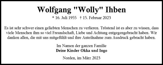 Traueranzeige von Wolfgang Ihben von Ostfriesischer Kurier GmbH