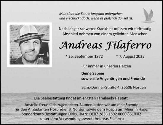 Traueranzeige von Andreas Filaferro von Ostfriesischer Kurier GmbH