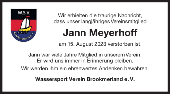 Traueranzeige von Jann Meyerhoff von Ostfriesischer Kurier GmbH
