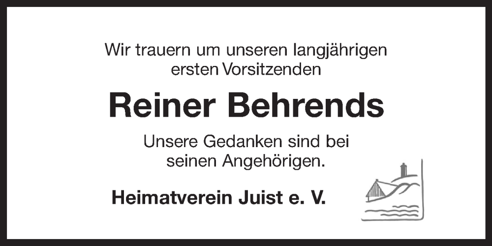  Traueranzeige für Reiner Behrends vom 23.08.2023 aus Ostfriesischer Kurier GmbH