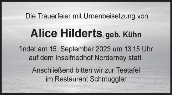 Traueranzeige von Alice Hilderts von Ostfriesischer Kurier GmbH