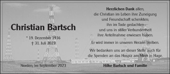 Traueranzeige von Christian Bartsch von Ostfriesischer Kurier GmbH