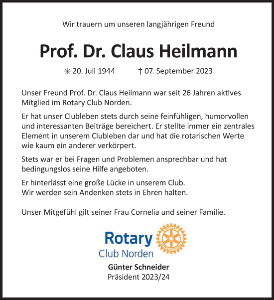 Traueranzeige von Claus Heilmann von Ostfriesischer Kurier GmbH
