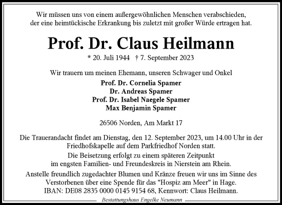 Traueranzeige von Claus Heilmann von Ostfriesischer Kurier GmbH