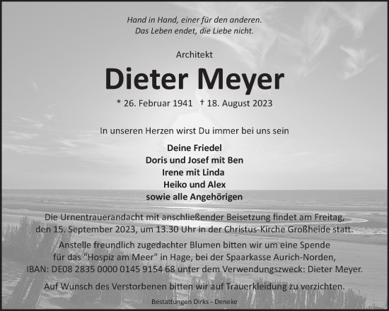 Traueranzeige von Dieter Meyer von Ostfriesischer Kurier GmbH