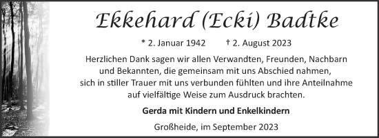 Traueranzeige von Ekkehard  Badtke von Ostfriesischer Kurier GmbH