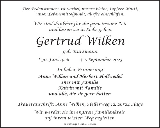 Traueranzeige von Gertrud Wilken von Ostfriesischer Kurier GmbH