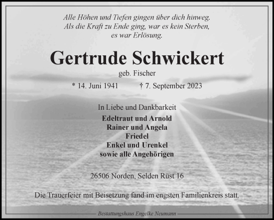 Traueranzeige von Gertrude Schwickert von Ostfriesischer Kurier GmbH