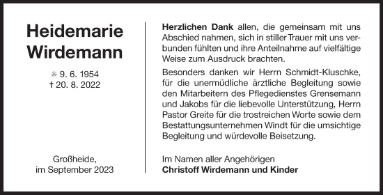 Traueranzeige von Heidemarie Wirdemann von Ostfriesischer Kurier GmbH