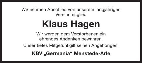 Traueranzeige von Klaus Hagen von Ostfriesischer Kurier GmbH