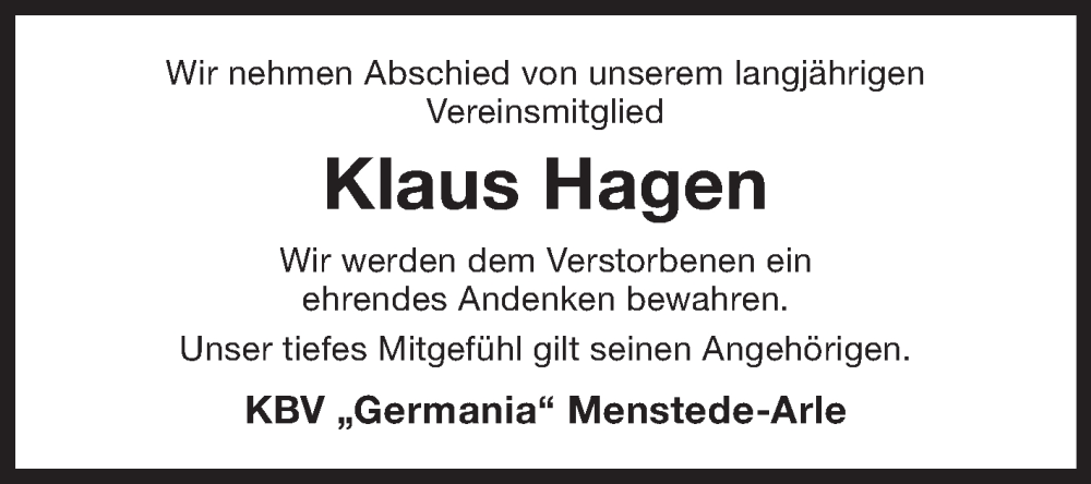  Traueranzeige für Klaus Hagen vom 30.09.2023 aus Ostfriesischer Kurier GmbH