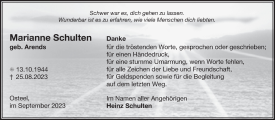 Traueranzeige von Marianne Schulten von Ostfriesischer Kurier GmbH