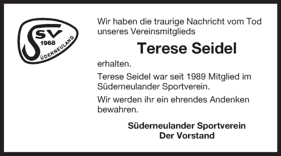 Traueranzeige von Terese Seidel von Ostfriesischer Kurier GmbH