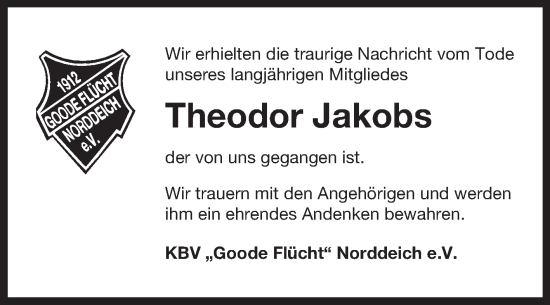 Traueranzeige von Theodor Jakobs von Ostfriesischer Kurier GmbH
